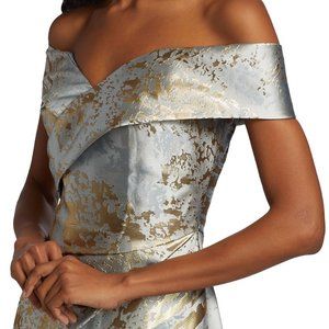 Rene Ruiz Collection Metallic Off-the-Shoulder Gown in Slate Blue
